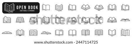 Open book line icon set. Different composition. Editable stroke