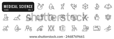 Medical lab icons set 2. Science, dna, molecules research line icon set. Editable strokes