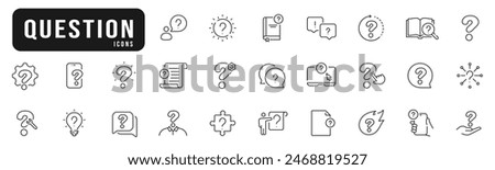 Question mark line icon set. Ask, help, speech, button, chat etc. Editable stroke