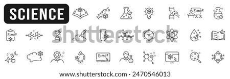 Set of science related line icons. Chemistry, molecule, biology, dna, lab etc. Editable stroke