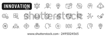 Set of innovation related line icons. Idea, creativity, lightbulb, solution etc. Editable stroke. Part 2