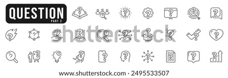 Question mark line icon set. Ask, help, speech, button, chat etc. Editable stroke. Part 2