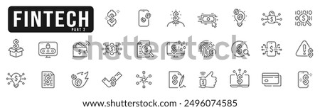 Set of fintech related line icons. Cloud, money, dollar, computer, finance, wallet etc. Editable stroke. Part 2