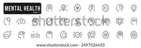 Mental health line icon set. Anxiety, stress, psychology, brain etc. Editable stroke. Part 3