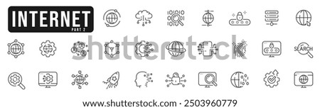 Internet related line icon set. Globe, users, connection, cloud, acces, security etc. Editable stroke. Part 2