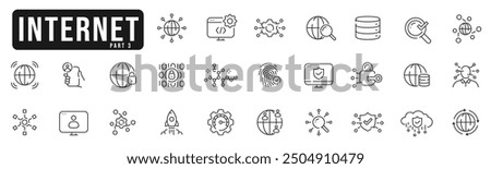 Internet related line icon set. Globe, users, connection, cloud, acces, security etc. Editable stroke. Part 3