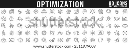 Big set of optimization related line icons. Process, automation, productivity etc. Editable stroke.