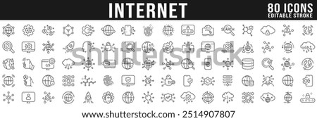 Internet related line icon big set. Globe, users, connection, cloud, acces, security etc. Editable stroke.