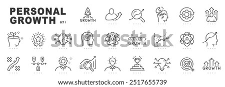 Set of personal growth related line icons. Development, improvement, achievement, upskill etc. Editable stroke