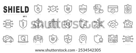 Set of shield line icons. Protection, security, defense, guard etc. Editable stroke. Set 2