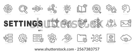 Set of settings line icons. Option, gear, cog,  setup etc. Editable stroke