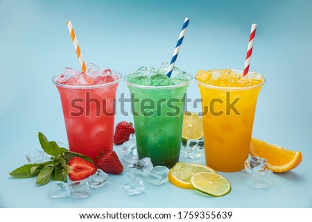 Similar – Image, Stock Photo Glass of cold soda with metal eco friendly straw on table