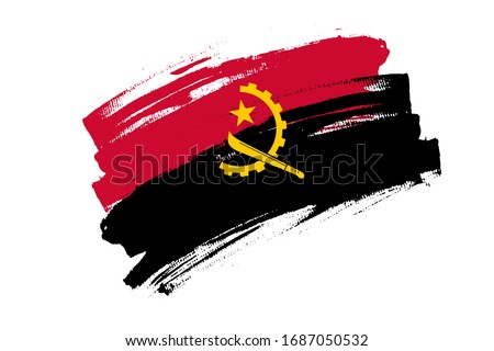 Flag of Republic of Angola. National Angola bicolour of red and black brush concept. Horizontal vector Illustration isolated on white background.  