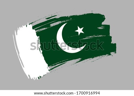 Flag of the Islamic Republic of Pakistan. Pakistan banner brush style. Horizontal vector Illustration isolated on gray background.  