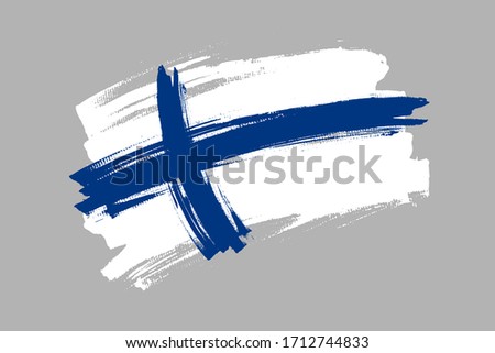 Flag of the Republic of Finland. Finland bicolor brush style. Horizontal vector Illustration isolated on gray background.  