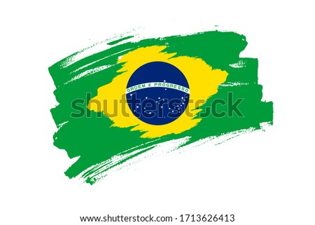 Flag of the Federative Republic of Brazil. Brazil green banner brush style. Horizontal vector Illustration isolated on white background.  