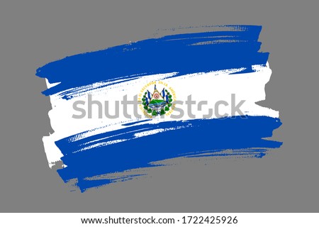 Flag of the Republic of El Salvador. El Salvador rticolor brush style. Horizontal vector Illustration isolated on gray background.  