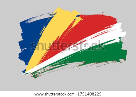 Flag of the Republic of Seychelles. Seychelles multicolor brush concept. Horizontal vector Illustration isolated on gray background.