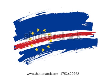 Flag of the Republic of Cabo Verde. Cape Verde or  Cabo Verde tricolor brush concept. Horizontal vector Illustration isolated on white background.