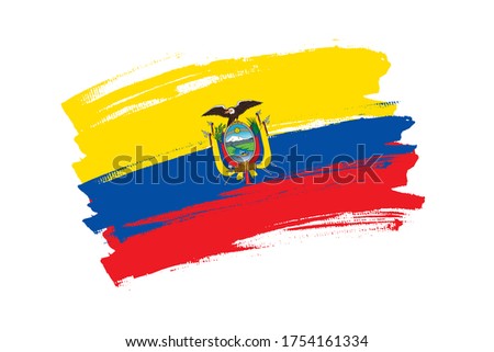 Flag of the Republic of Ecuador. Ecuador tricolor brush style. Horizontal vector Illustration isolated on white background.