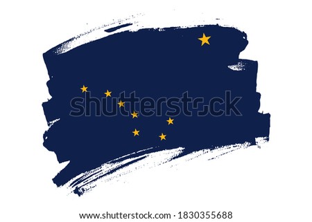 The Alaska state flag, USA. American state  banner brush concept. Horizontal vector Illustration isolated on white background.  