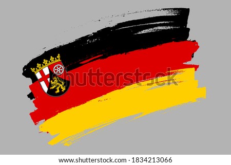 Flag of Rhineland-Palatinate. German federal state banner brush style. Horizontal vector Illustration isolated on gray background.  