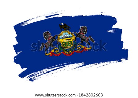 The Pennsylvania state flag, USA. American state  banner brush concept. Horizontal vector Illustration isolated on white background.  