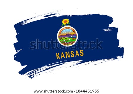 The Kansas state flag, USA. American state  banner brush concept. Horizontal vector Illustration isolated on white background.  