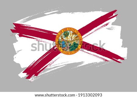 The Florida state flag, USA. American state  banner brush style. Horizontal vector Illustration isolated on white background.  