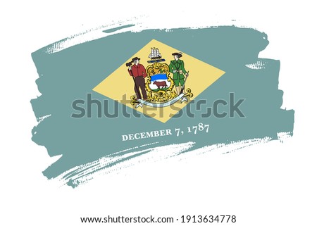 The Delaware state flag, USA. American state  banner brush concept. Horizontal vector Illustration isolated on white background.  
