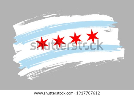 The flag of Chicago City, Illinois state , USA. American City  banner brush style. Horizontal vector Illustration isolated on gray background.  