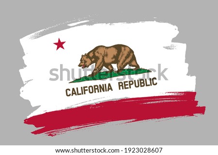 The California state flag, USA. American state  banner brush style. Horizontal vector Illustration isolated on gray background.  