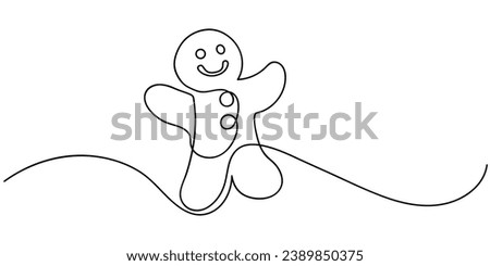 gingerbread man minimalism one line style vector illustration. Continuous line drawing christmas cookie. Black contour isolated holiday symbol for poster, card, invitation, social media design. 