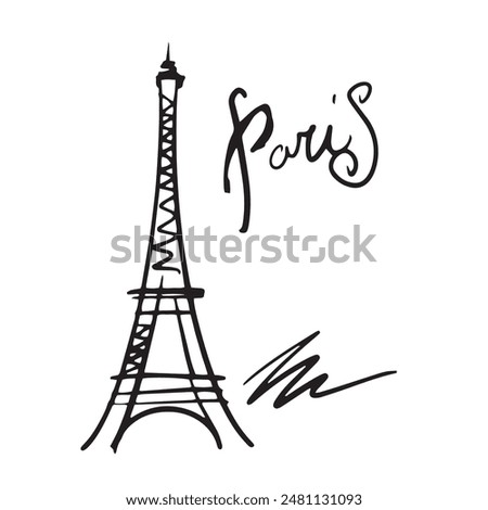 Eiffel Tower sketch doodle illustration. Paris attraction, France symbol for travel poster, tourist banner, souvenirs, t-shirt, map design. Tour d'Eiffel