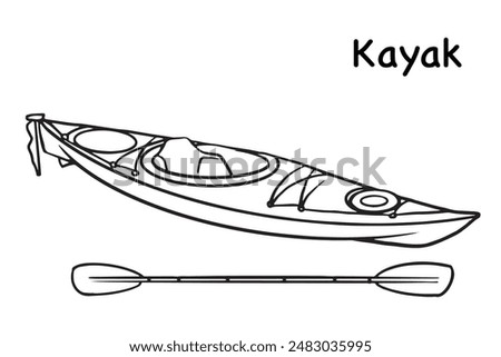 rowing boat, kayak boat for relaxing on the river, sports equipment for tourism, hiking, river rafting. Modern transportation graphic vector illustration for posters, banners, cards, equipment store