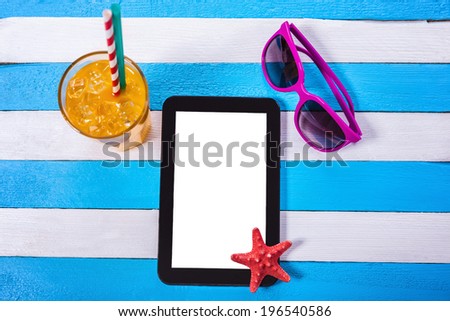 Summer Background With Summer Necessities And Digital Tablet As Copy Space