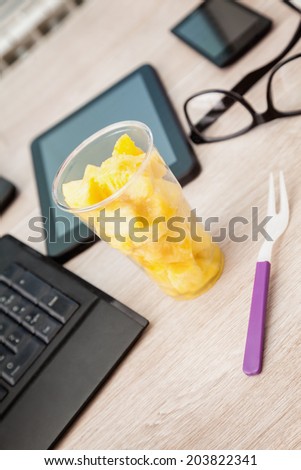 Healthy Fruit Lunch Box On Working Desk
