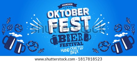 Oktoberfest party. Beer Festivale. Bavarian holiday. Handwritten typography header, signboard, greeting, invitation poster, card. Beer October festival celebration in Germany. Folk Bavarian festive.