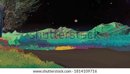 Landscape at night - panorama natural scene