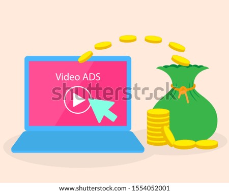 illustration of promotion video advertise get money income. passive income from technology