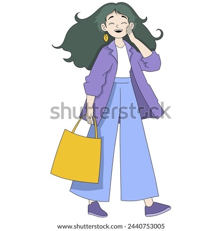 cartoon doodle illustration of people's daily activities, a fashionable girl is walking to hang out with her friends, creative drawing 