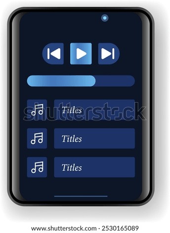 A vector illustration featuring a sleek music player application interface with a dark mode theme.