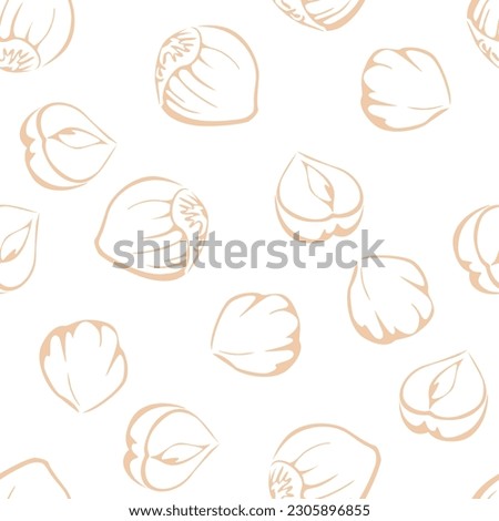 Hazelnuts seamless pattern. Line art vector illustration. Food background.