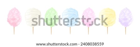 Multi-colored cotton candy set. Vector cartoon illustration of sweets.