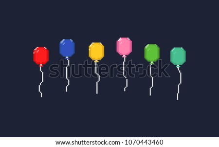 Colorful balloons vector set.8 bit balloon design for banner.Pixel art vector.