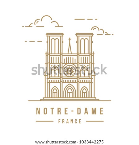 Minimalistic line-art landmark icon of the Notre-Dame in Paris, France. Beautiful vector illustration.