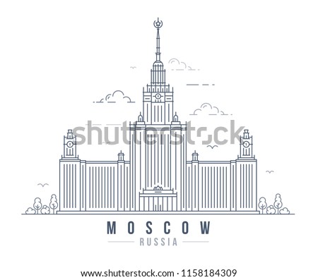 Vector illustration of the Moscow University building in Russia. Line art style drawing of the famous landmark in the Russian Capitol.