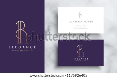 Premium vector letter R logo with business card tamplate. Luxury brand identity for your company. Elegant corporate design on marble background .