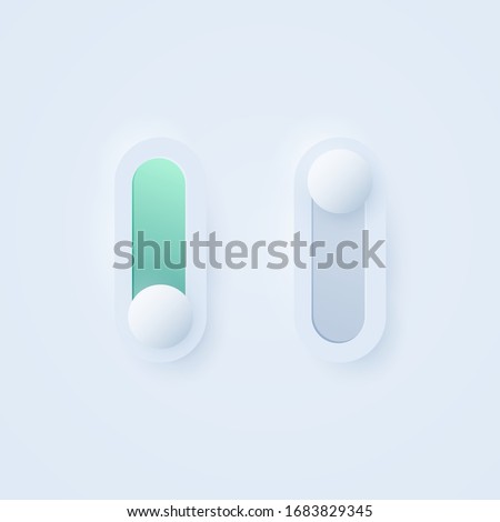 Soft Neumorphistic  on and off toggle switch for UI interface. Trending Vector design UX element. 