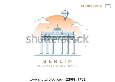 Clean modern line-art illustration of the Brandenburg Gate in Berlin, Germany. Minimalist style European City illustration. Vector art with fully editable stroke lines.